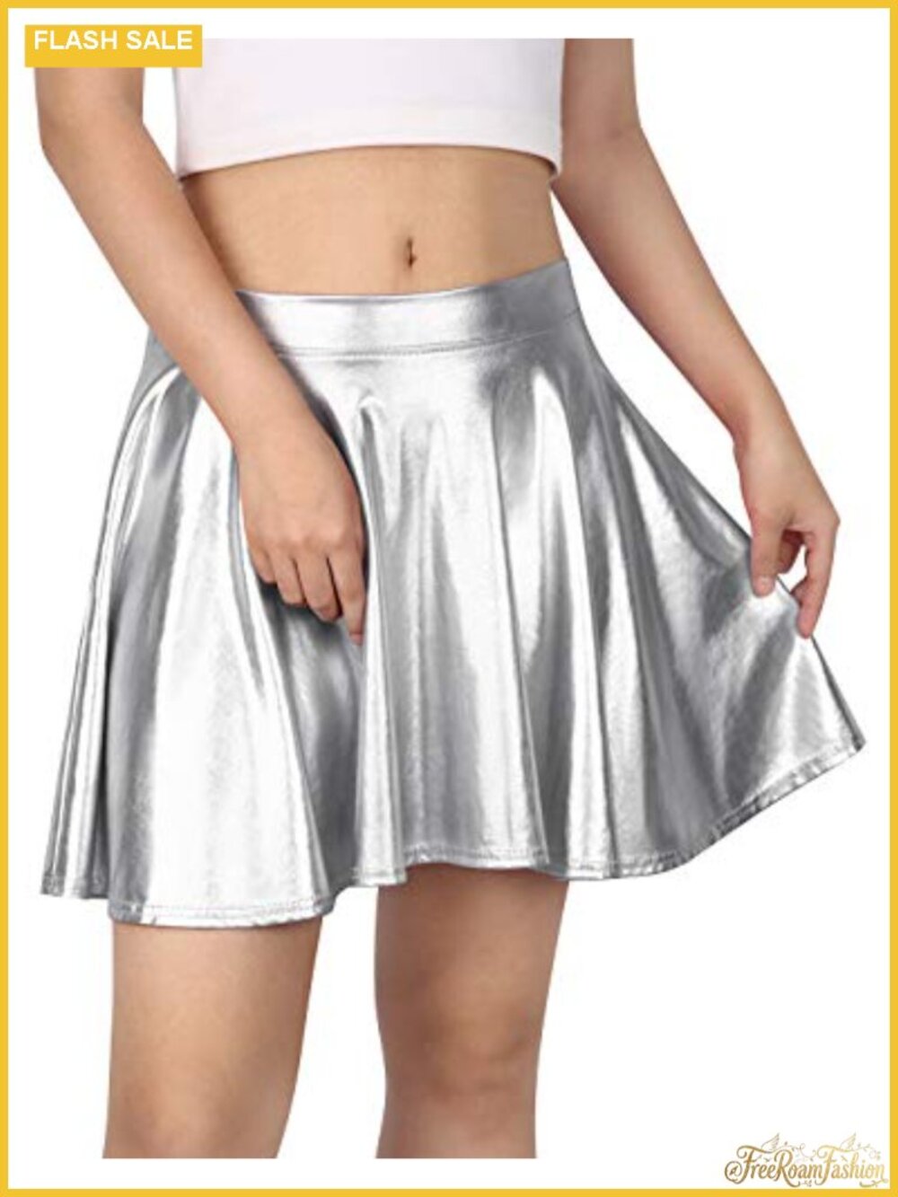 HDE Metallic Pleated A-Line Circle Skater Flare Skirt